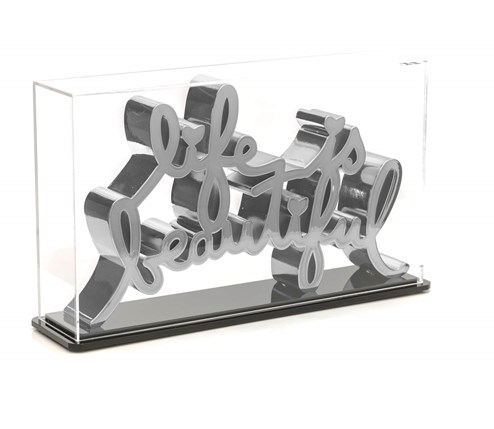 Life Is Beautiful (Silver) (with Display Case) by Mr. Brainwash - Chrome Plated Resin Sculpture